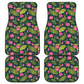 Hot Pink Lotus Pattern Print Front and Back Car Floor Mats