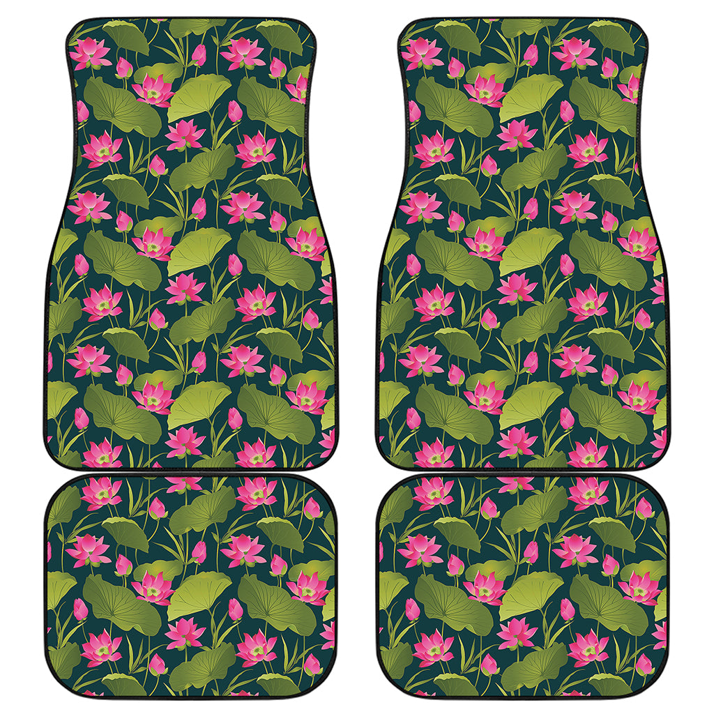 Hot Pink Lotus Pattern Print Front and Back Car Floor Mats