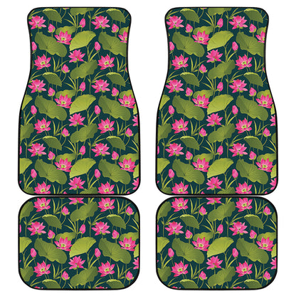 Hot Pink Lotus Pattern Print Front and Back Car Floor Mats