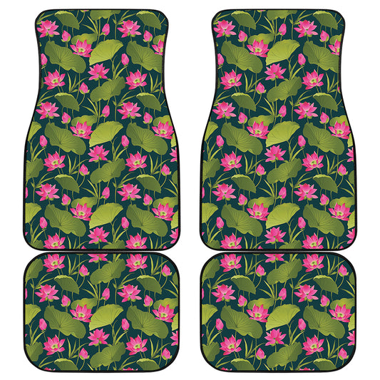 Hot Pink Lotus Pattern Print Front and Back Car Floor Mats
