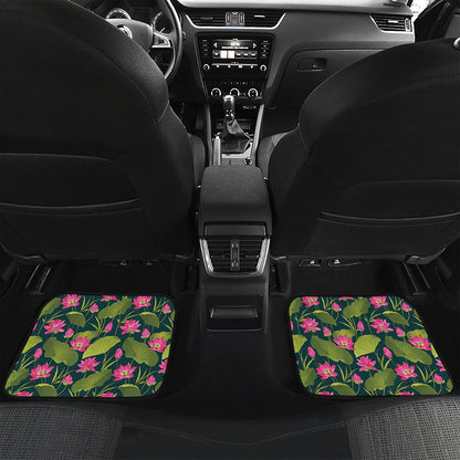 Hot Pink Lotus Pattern Print Front and Back Car Floor Mats