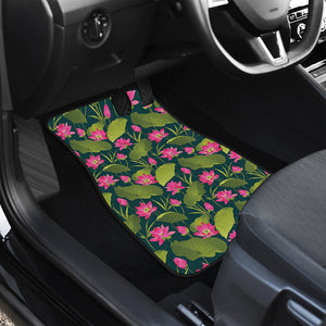 Hot Pink Lotus Pattern Print Front and Back Car Floor Mats