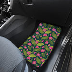 Hot Pink Lotus Pattern Print Front and Back Car Floor Mats