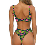 Hot Pink Lotus Pattern Print Front Bow Tie Bikini