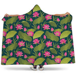 Hot Pink Lotus Pattern Print Hooded Blanket