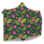 Hot Pink Lotus Pattern Print Hooded Blanket