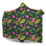 Hot Pink Lotus Pattern Print Hooded Blanket