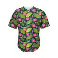 Hot Pink Lotus Pattern Print Men's Baseball Jersey