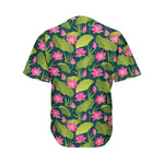 Hot Pink Lotus Pattern Print Men's Baseball Jersey