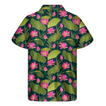 Hot Pink Lotus Pattern Print Men's Short Sleeve Shirt