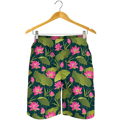Hot Pink Lotus Pattern Print Men's Shorts