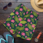 Hot Pink Lotus Pattern Print Men's Shorts