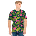 Hot Pink Lotus Pattern Print Men's T-Shirt
