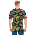 Hot Pink Lotus Pattern Print Men's T-Shirt