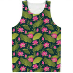 Hot Pink Lotus Pattern Print Men's Tank Top