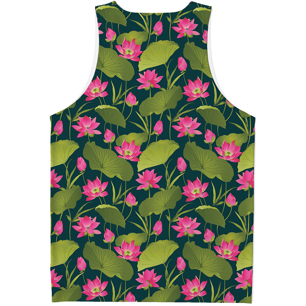 Hot Pink Lotus Pattern Print Men's Tank Top
