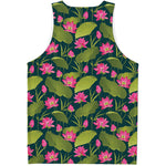 Hot Pink Lotus Pattern Print Men's Tank Top
