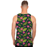 Hot Pink Lotus Pattern Print Men's Tank Top