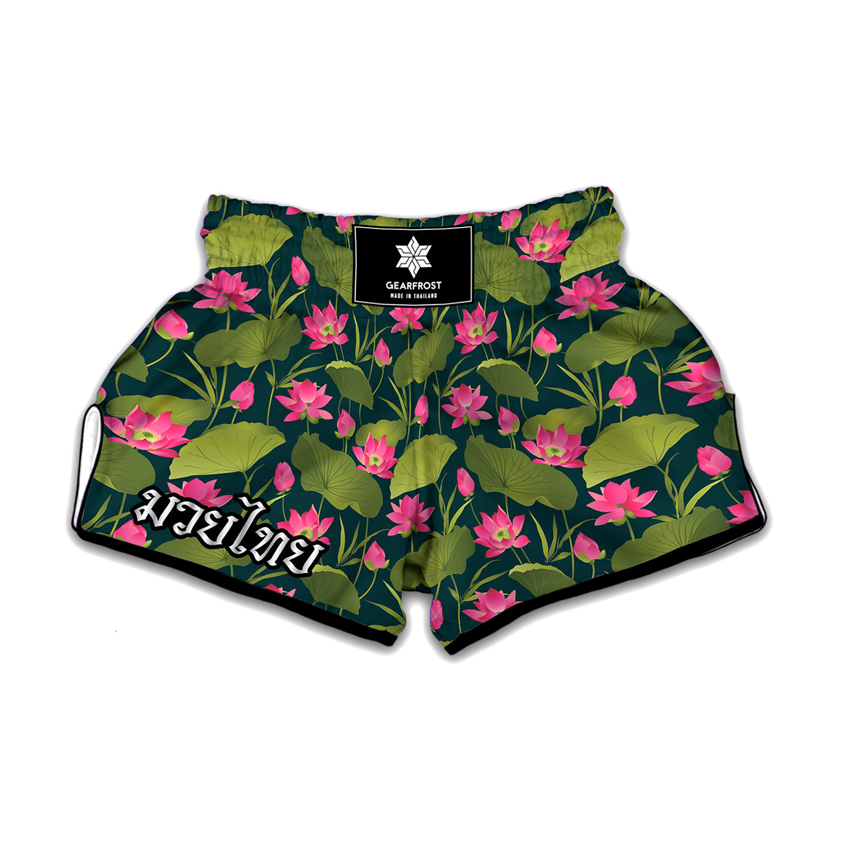 Hot Pink Lotus Pattern Print Muay Thai Boxing Shorts