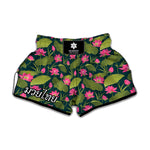 Hot Pink Lotus Pattern Print Muay Thai Boxing Shorts