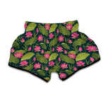 Hot Pink Lotus Pattern Print Muay Thai Boxing Shorts