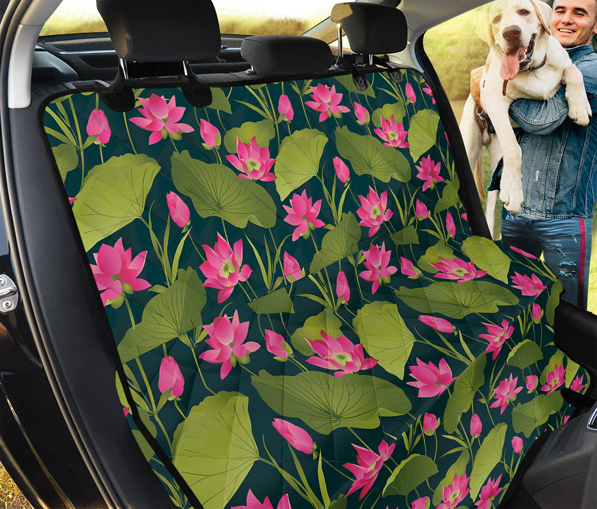 Hot Pink Lotus Pattern Print Pet Car Back Seat Cover