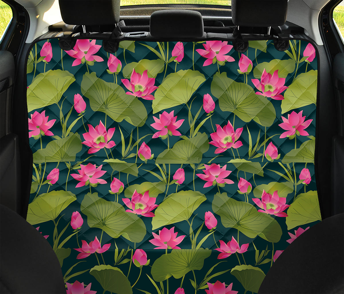 Hot Pink Lotus Pattern Print Pet Car Back Seat Cover