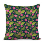 Hot Pink Lotus Pattern Print Pillow Cover