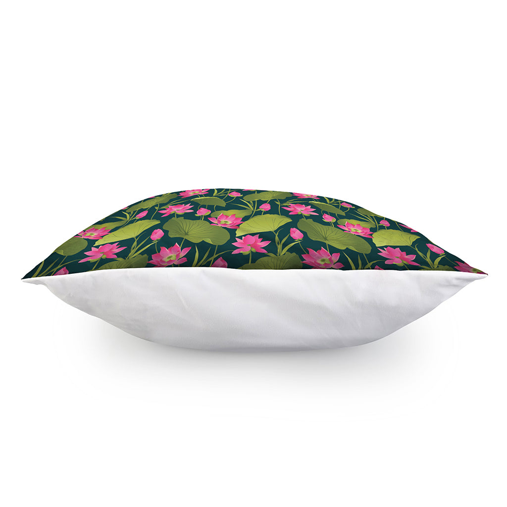Hot Pink Lotus Pattern Print Pillow Cover