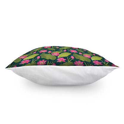 Hot Pink Lotus Pattern Print Pillow Cover