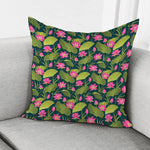 Hot Pink Lotus Pattern Print Pillow Cover