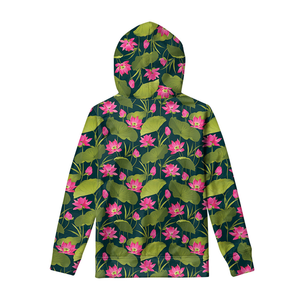 Hot Pink Lotus Pattern Print Pullover Hoodie