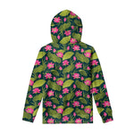 Hot Pink Lotus Pattern Print Pullover Hoodie