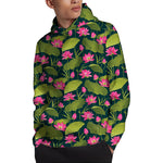 Hot Pink Lotus Pattern Print Pullover Hoodie