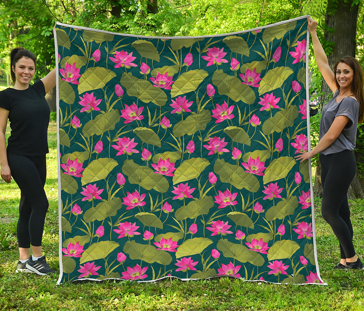 Hot Pink Lotus Pattern Print Quilt