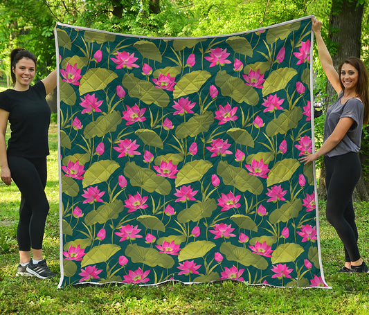 Hot Pink Lotus Pattern Print Quilt