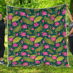 Hot Pink Lotus Pattern Print Quilt
