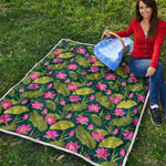Hot Pink Lotus Pattern Print Quilt