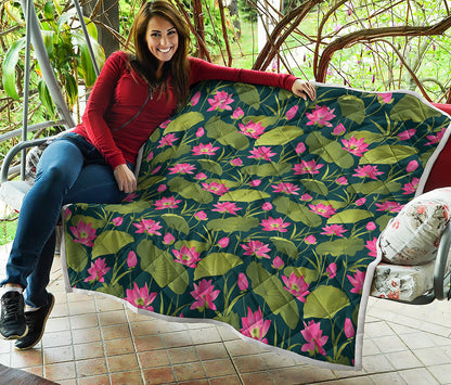 Hot Pink Lotus Pattern Print Quilt