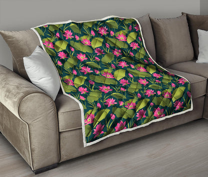 Hot Pink Lotus Pattern Print Quilt