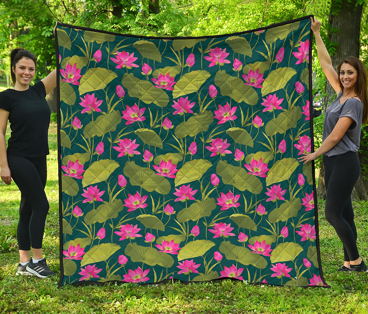 Hot Pink Lotus Pattern Print Quilt