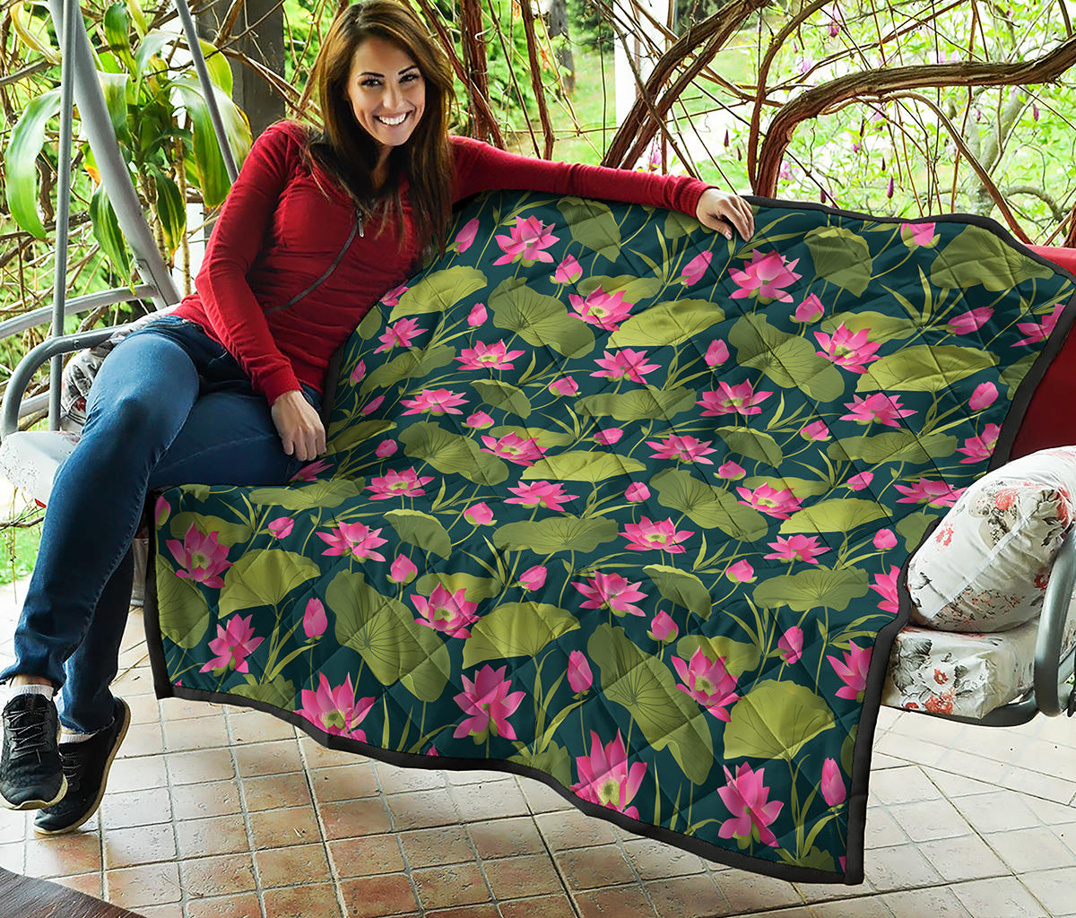 Hot Pink Lotus Pattern Print Quilt