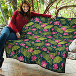Hot Pink Lotus Pattern Print Quilt