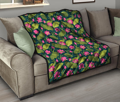 Hot Pink Lotus Pattern Print Quilt