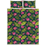 Hot Pink Lotus Pattern Print Quilt Bed Set