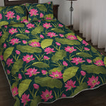 Hot Pink Lotus Pattern Print Quilt Bed Set