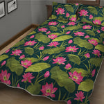 Hot Pink Lotus Pattern Print Quilt Bed Set
