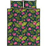 Hot Pink Lotus Pattern Print Quilt Bed Set