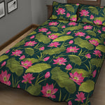 Hot Pink Lotus Pattern Print Quilt Bed Set