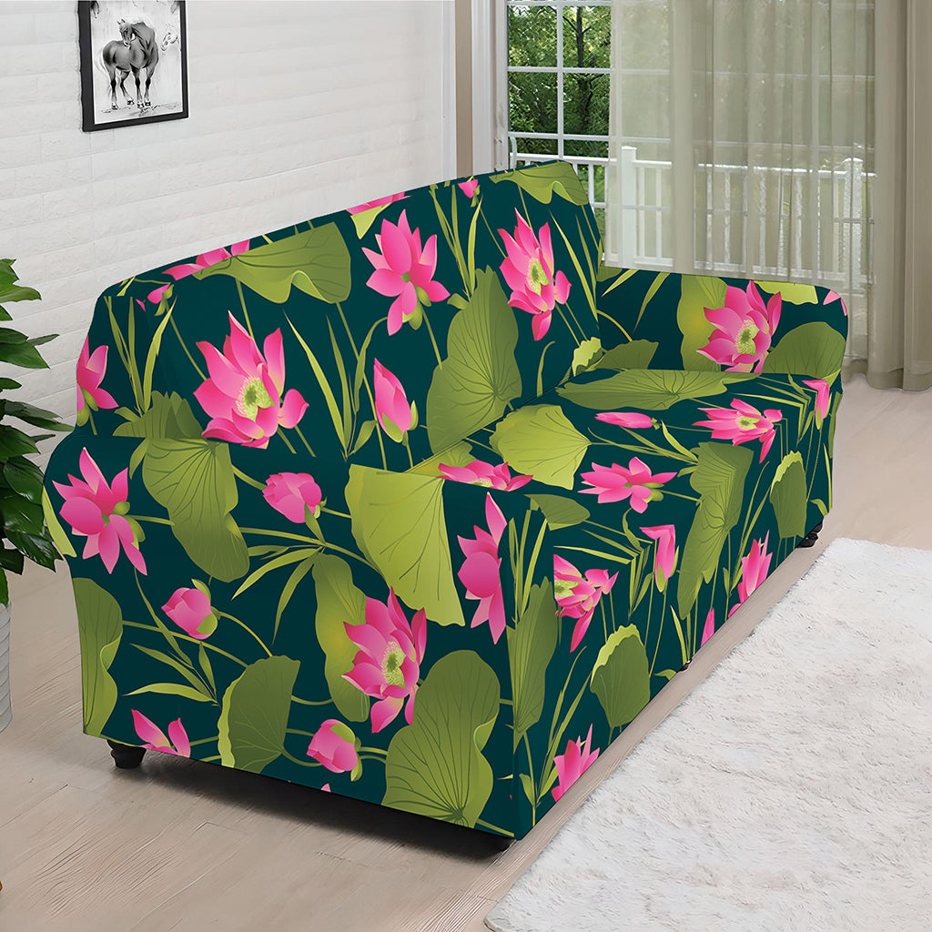 Hot Pink Lotus Pattern Print Sofa Cover